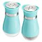 Stainless Steel Turquoise Salt and Pepper Shakers with Transparent Glass Bottoms and Perforated "S" and "P" Screw-Off Caps (4oz)